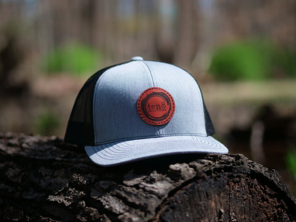 Ten8 Solutions Heather Grey/Black Mesh Snapback with Leather Patch